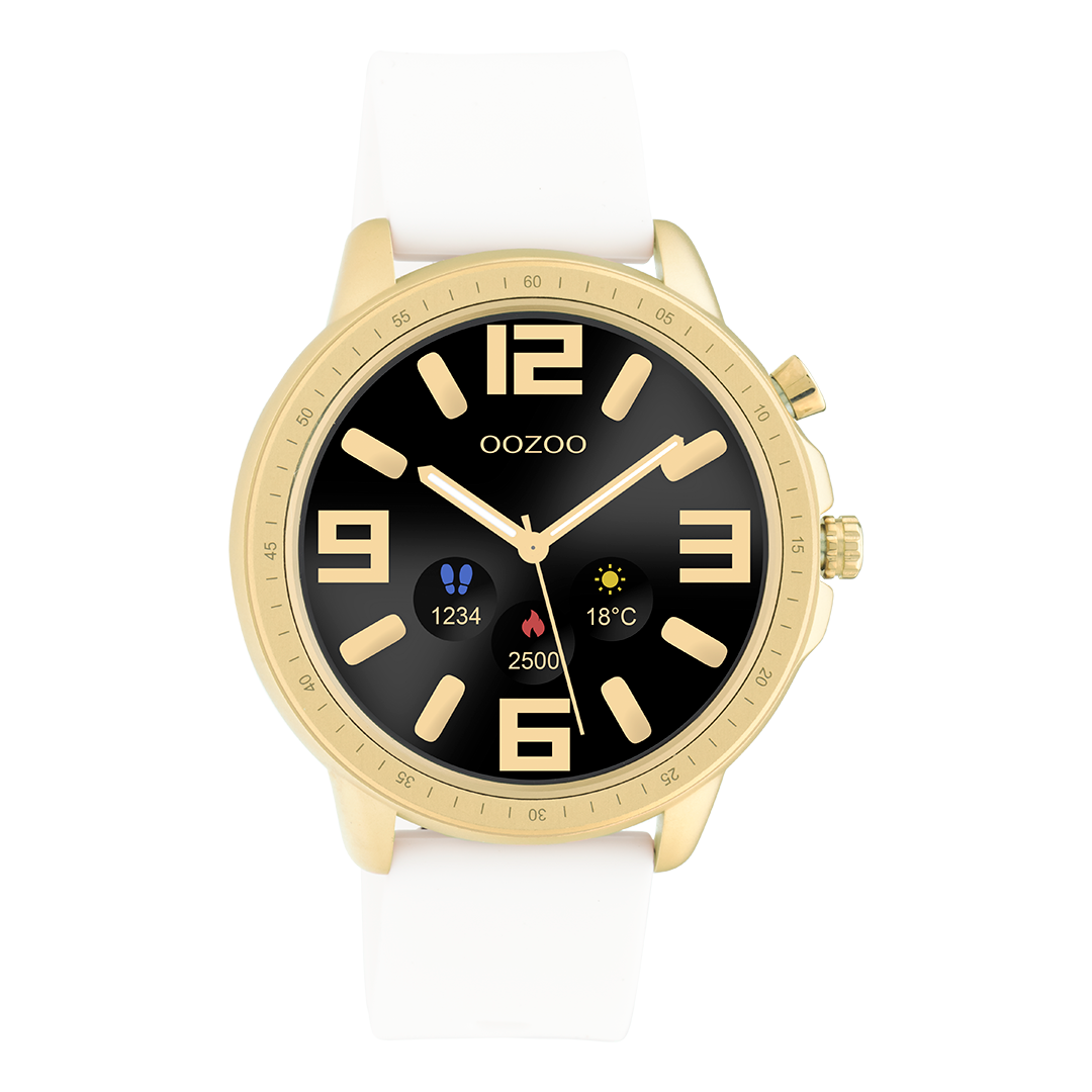 Gold coloured OOZOO smartwatch with white rubber strap - Q00316